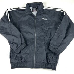 Adidas Vintage 90s Womens XL Black Windbreaker Track Jacket Striped